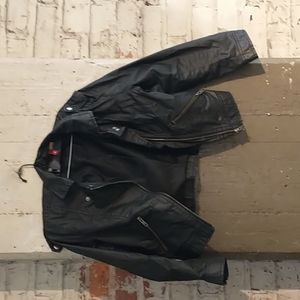 Faux leather cropped jacket with 3/4 sleeves